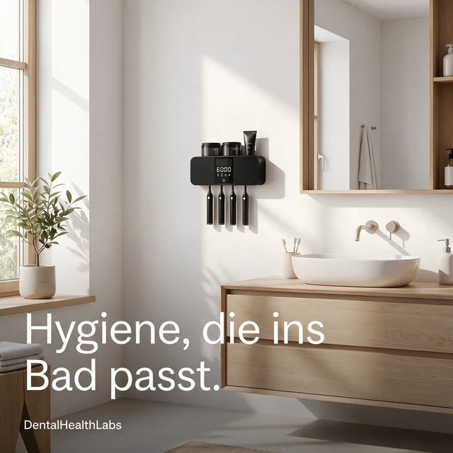 UV Zahnbürstenhalter mit 4 Slots über dem Waschbecken im Badezimmer