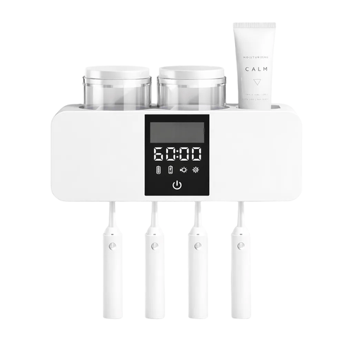 UV Sterilisator für Zahnbürsten von DentalHealthLabs in Weiß mit 4 Slots transparent