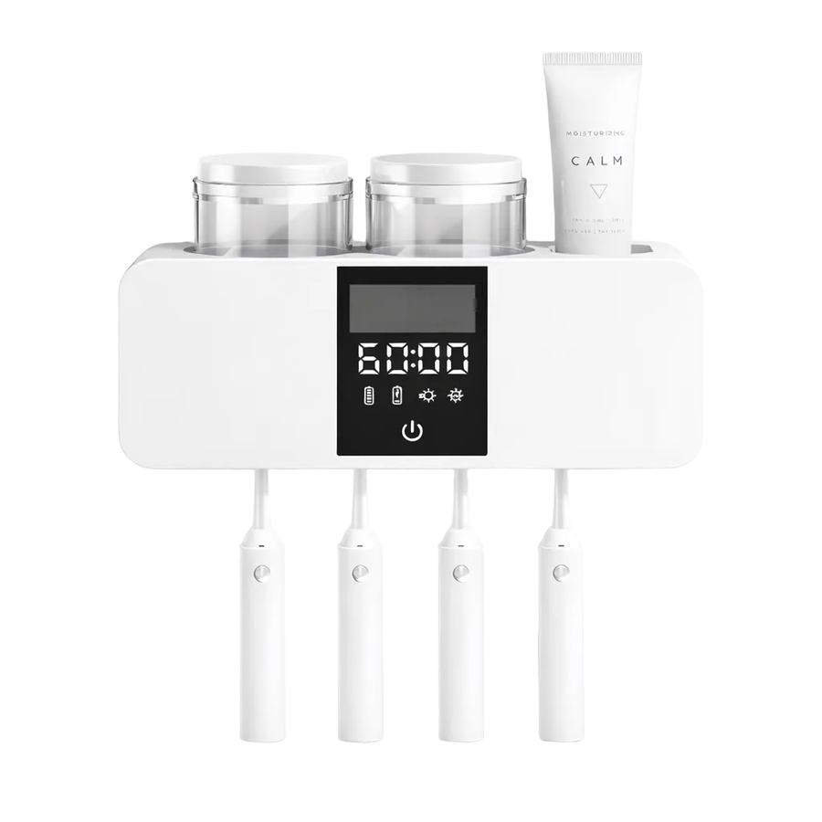 UV Zahnbürsten-Sterilisator mit 4 Slots in Weiß – UV-C Zahnbürstenhalter für die Familie