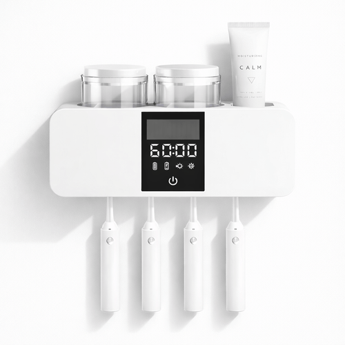 UV Sterilisator für Zahnbürsten von DentalHealthLabs in Weiß mit 4 Slots frontalperspektive